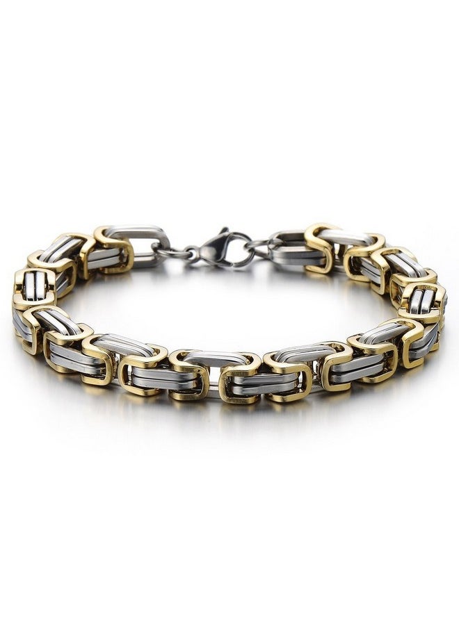 COOLSTEELANDBEYOND - COOLSTEELANDBEYOND New Masculine Style Stainless Steel Mens Braided Link Bracelet Silver Gold Two-Tone Polished - Image 1