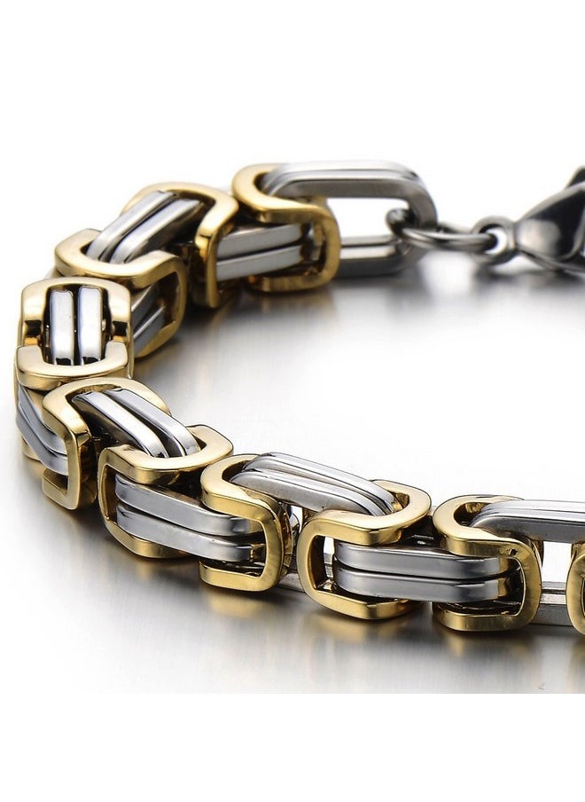 COOLSTEELANDBEYOND - COOLSTEELANDBEYOND New Masculine Style Stainless Steel Mens Braided Link Bracelet Silver Gold Two-Tone Polished - Image 1