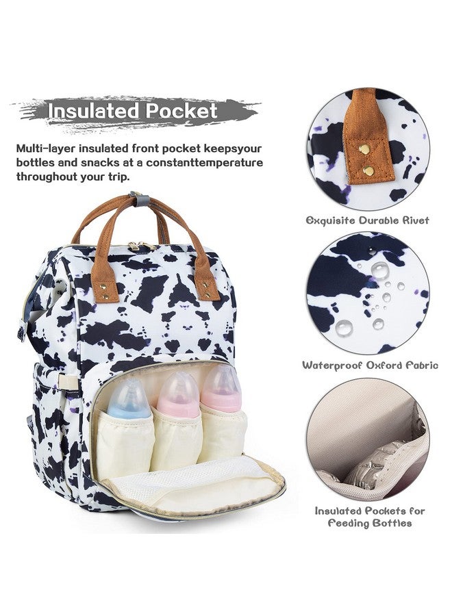 LIMHOO 4 in 1 Diaper Bag Backpack Set for Baby Girls Mom Large Capacity Waterproof Baby Care Bag Multi-Function Nappy Bag (Cow) - Image 2