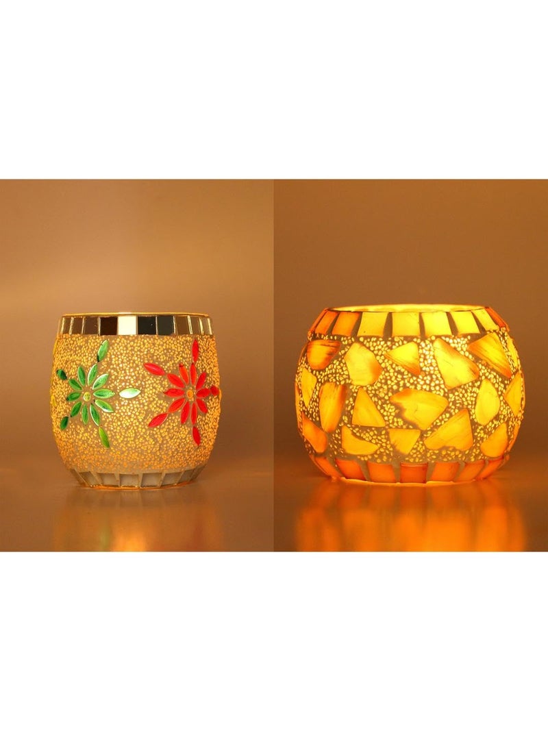 Somil Multicolor Glass Tea Light Holder for Festival, Party, and Diwali, Ideal for Candle Light Dinner. Size: 8.5 X 8.5 X 9 Cm, 8.5 X 8.5 X 7 Cm, Pack of 2 - Image 2