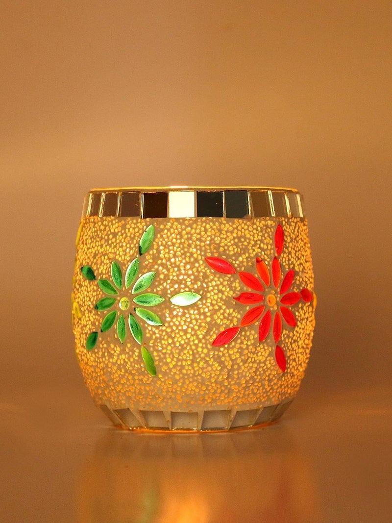 Somil Multicolor Glass Tea Light Holder for Festival, Party, and Diwali, Ideal for Candle Light Dinner. Size: 8.5 X 8.5 X 9 Cm, 8.5 X 8.5 X 7 Cm, Pack of 2 - Image 3