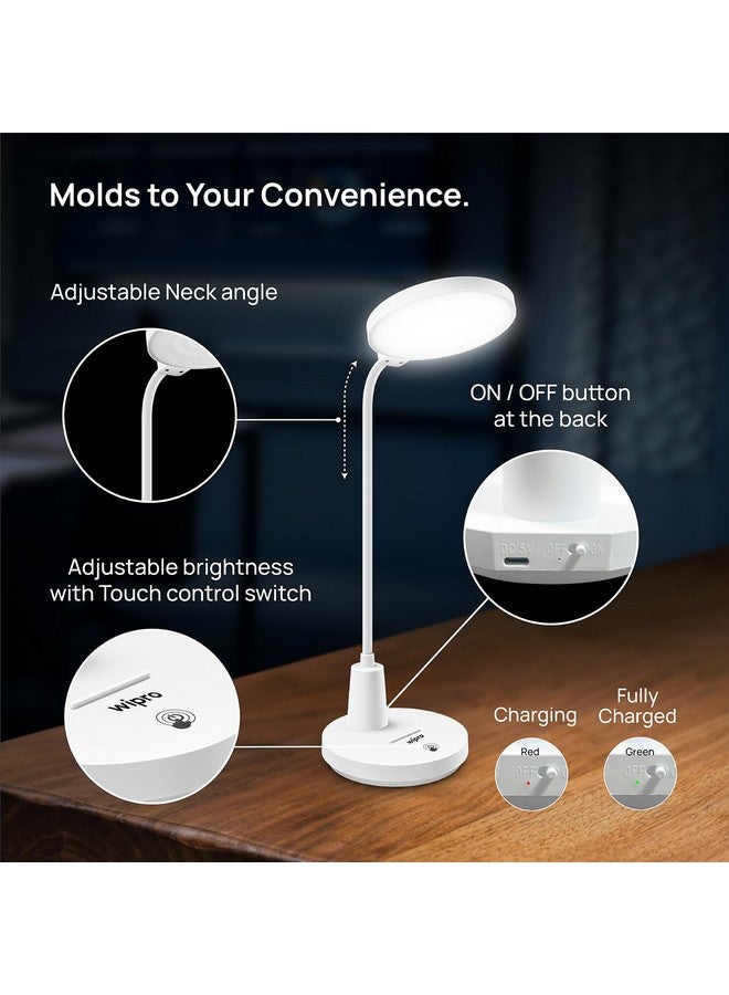 WIPRO Wipro 8W Rechargable LED Table Lamp (TL1)| 3 in 1 Color Changing (Cool Day/Neutral/Warm White) | 3 Step dimming | Portable Desk Lamp | Touch Control | Premium Study lamp |USB -C Charging,Pack of 1  - Image 2