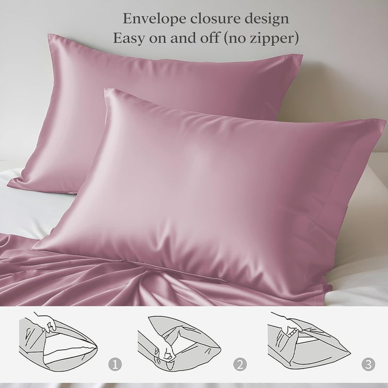 LINENWALAS 100 Organic Vegan Bamboo Silk Fitted Bedsheet for Single Bed Size with Pillow Cover for Bedroom Soft Smooth Hotel Quality Premium Bottom Sheets for Summer 78x36 Inch Lilac - Image 4