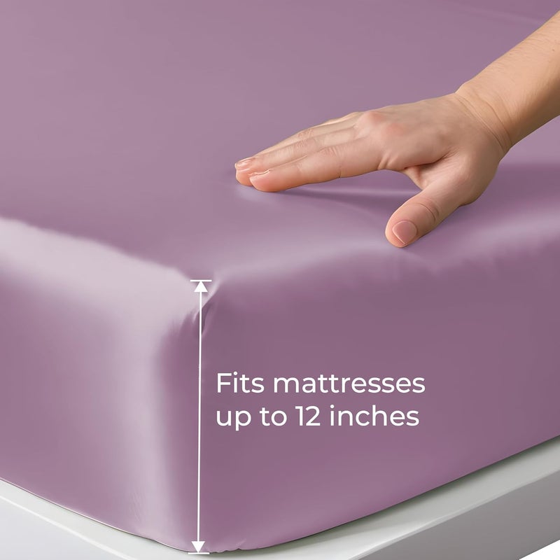 LINENWALAS 100 Organic Vegan Bamboo Silk Fitted Bedsheet for Single Bed Size with Pillow Cover for Bedroom Soft Smooth Hotel Quality Premium Bottom Sheets for Summer 78x36 Inch Lilac - Image 3