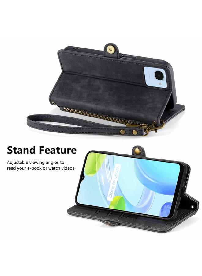 S-TOP Case For Realme 10 Pro Geometric Zipper Wallet Side Buckle Leather Phone Case - Image 4