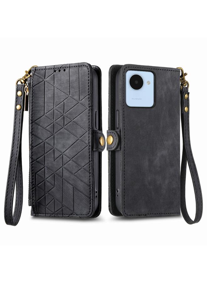 S-TOP Case For Realme 10 Pro Geometric Zipper Wallet Side Buckle Leather Phone Case - Image 2