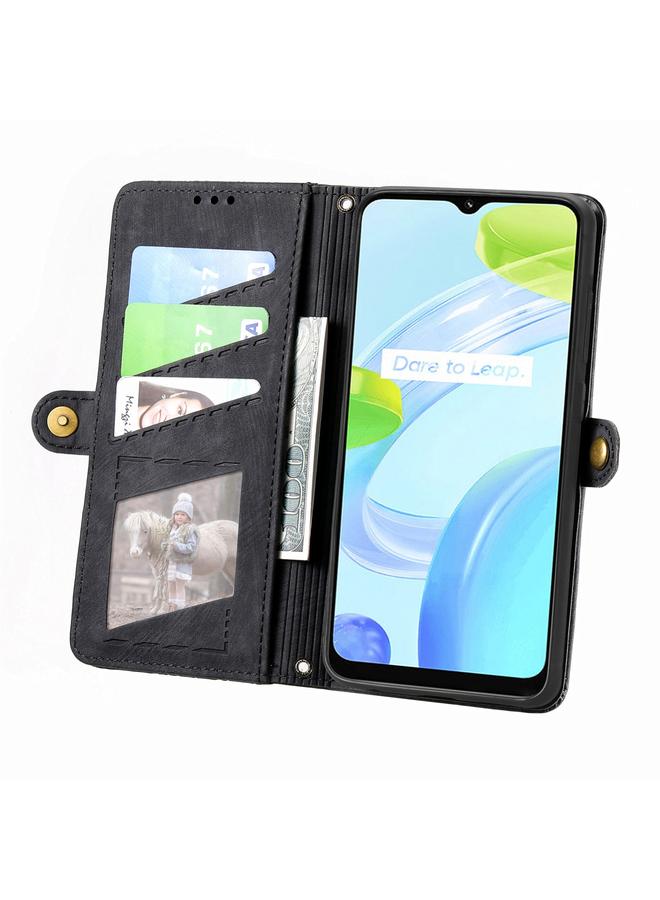 S-TOP Case For Realme 10 Pro Geometric Zipper Wallet Side Buckle Leather Phone Case - Image 3