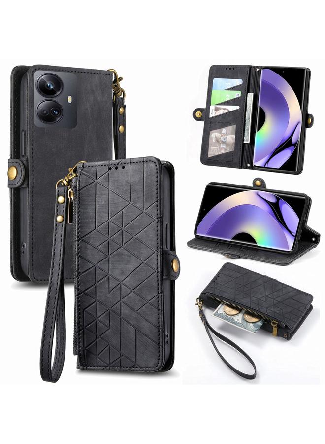S-TOP Case For Realme 10 Pro Geometric Zipper Wallet Side Buckle Leather Phone Case - Image 1