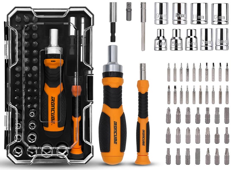 IRONCUBE Ratcheting Screwdriver Set: 56-Piece Magnetic Multi Bits Tool Kit with Case - Image 1