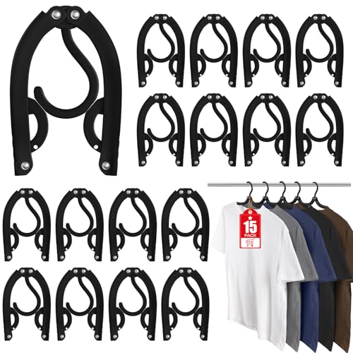 Besslly 15 Pcs Travel Hangers Portable Foldable Travel Hanger Organizer Plastic Cruise Ship Accessories Essentials 2026 Clothes Hanging Rack Folding Hangers for Travel Camping Fly RV Europe Suitcase Black - Image 1
