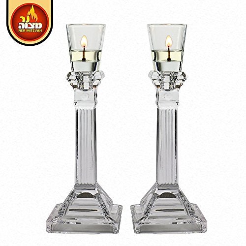 Ner Mitzvah Neironim Glass Shabbos Candle Holders, Premium Quality Clear Votive Cups for Shabbat (Pack of 2) - Image 3