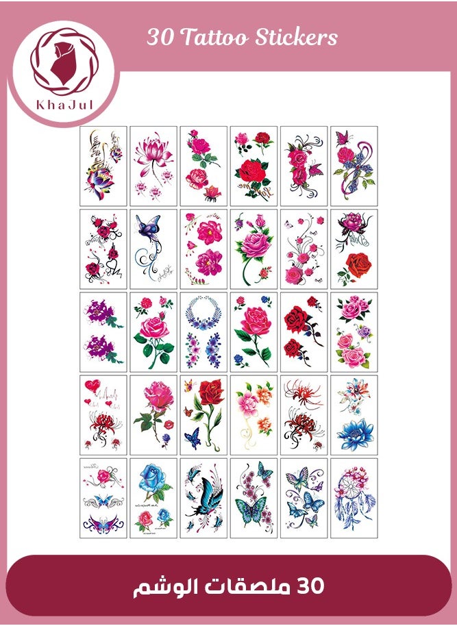 KHAJUL 30-Sheets Waterproof Temporary Tattoo Stickers, Butterfly Love Heart Flower for Kids Adults Men and Women  - Image 1