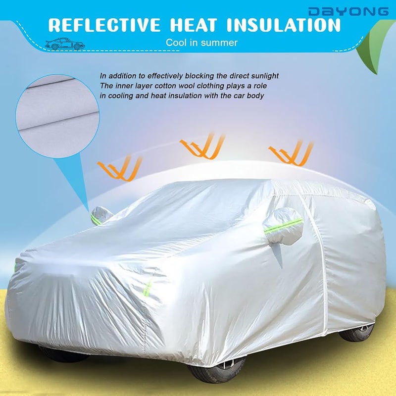 DAYONG Car Cover, All Weather Waterproof Full Cover for Sedan SUV, Cotton Lining Door Zipper, Windproof Straps, Dustproof Sun Protection Car Tarp for Automobiles.(YL-485 * 190 * 185CM) - Image 4