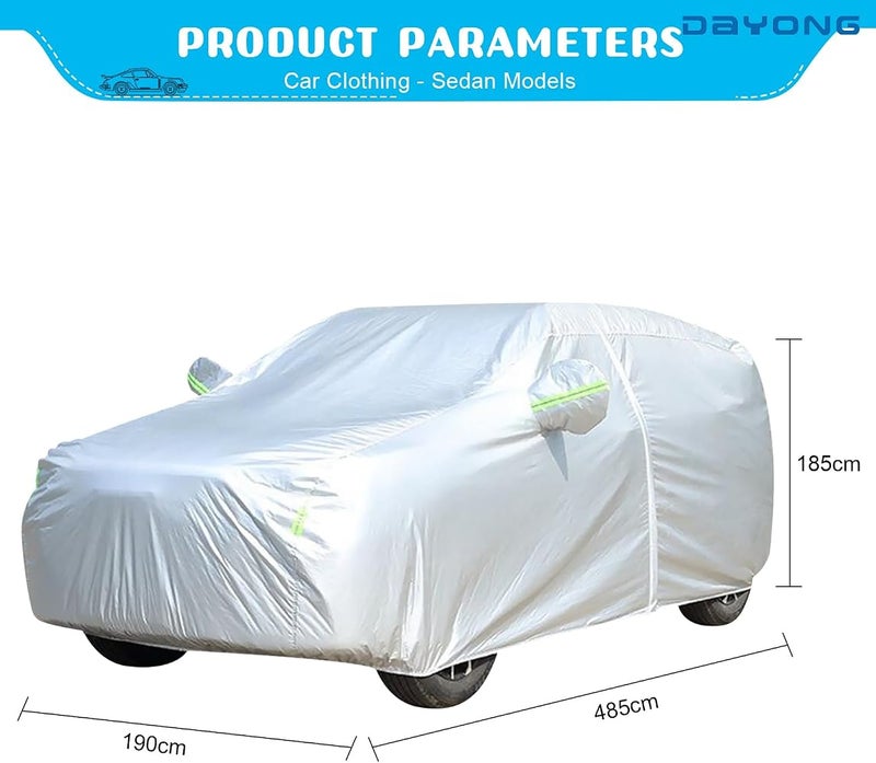 DAYONG Car Cover, All Weather Waterproof Full Cover for Sedan SUV, Cotton Lining Door Zipper, Windproof Straps, Dustproof Sun Protection Car Tarp for Automobiles.(YL-485 * 190 * 185CM) - Image 2