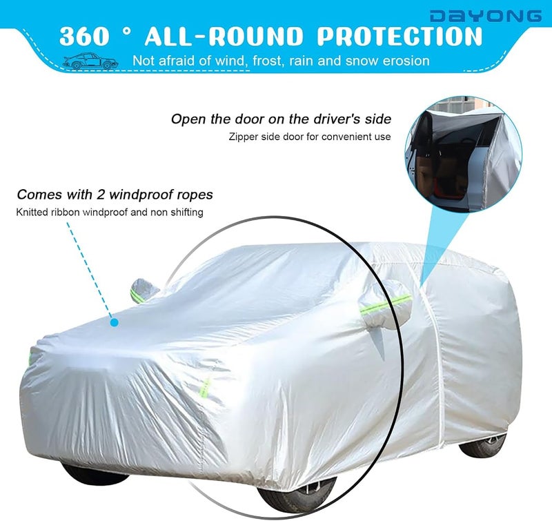 DAYONG Car Cover, All Weather Waterproof Full Cover for Sedan SUV, Cotton Lining Door Zipper, Windproof Straps, Dustproof Sun Protection Car Tarp for Automobiles.(YL-485 * 190 * 185CM) - Image 3