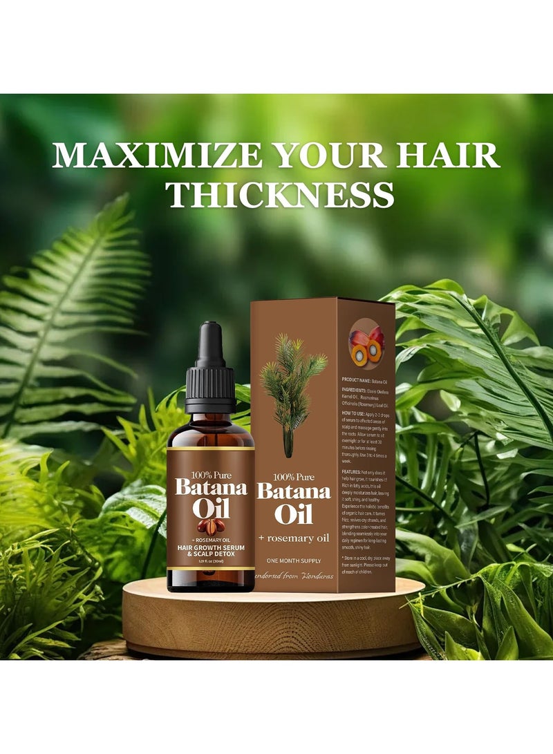 Rosemary Hair Oil for Hair Growth - 100% Pure Organic Batana Oil - Reduce Hair Loss and Detox Your Scalp- Eliminates Split Ends & Increases Shine,For all Hair Types  (30mL)