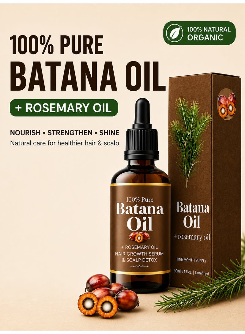 Rosemary Hair Oil with Organic Batana Oil 30ml, Hair & Scalp Care Serum, Moisturizing Hair Treatment Oil for Dry Damaged Hair, Split End Care & Healthy Looking Shine - Image 1