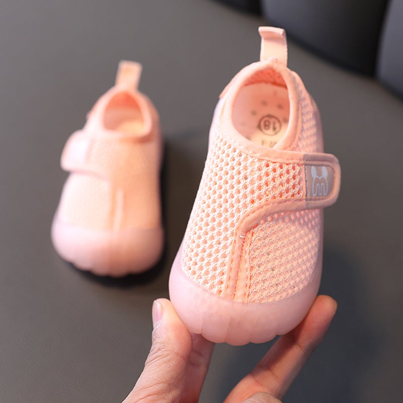 Baby Boys Breathable Mesh Trainers Soft Sole Pink 
