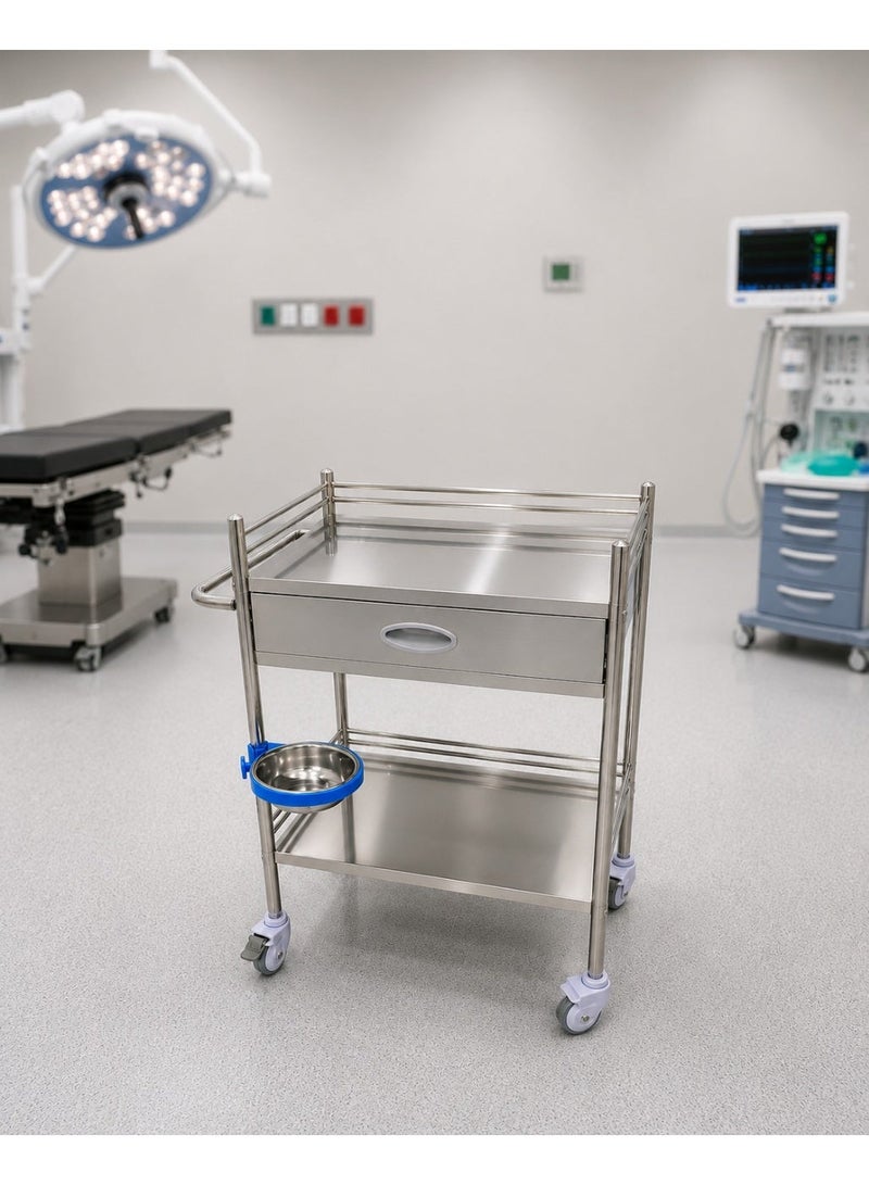 BIONEX 2-Layer Stainless Steel Laboratory Trolley with Drawers & Wheels – Multi-Purpose Utility Cart - Image 1