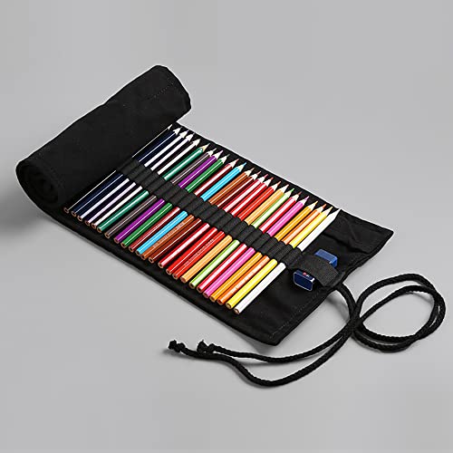 DIYOMR 24/36/72 Slots Pencil Wrap Pencil Rolls, Artist Colored Pencils Roll Up Bag Short Brushes Pouch Case Pencils Organizer for Drawing Coloring and Sketching (Black, 72slots) - Image 4