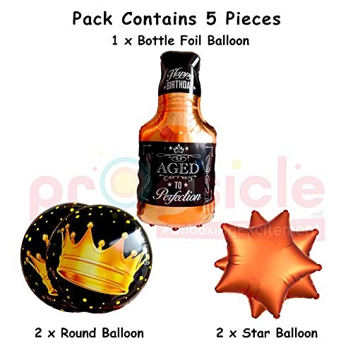 Propsicle Aged to Perfection Foil Balloon Pack of 5 Black 36" Inch Whiskey Bottle Balloon Set Happy Birthday Party Decoration Item - Image 2