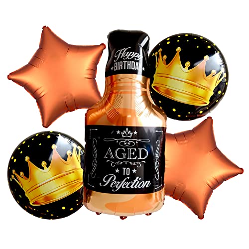 Propsicle Aged to Perfection Foil Balloon Pack of 5 Black 36" Inch Whiskey Bottle Balloon Set Happy Birthday Party Decoration Item - Image 1