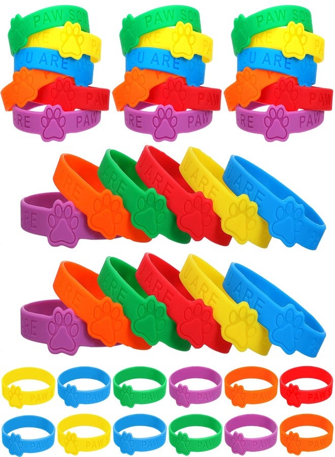 Jerify 60 Pieces Paw Print Rubber Bracelets Bulk Back to Gifts Silicone Wristband Dog Paw Stretch Bracelets Animal Theme Wristband for Student Activity Party Supplies, 6 Colors - Image 1