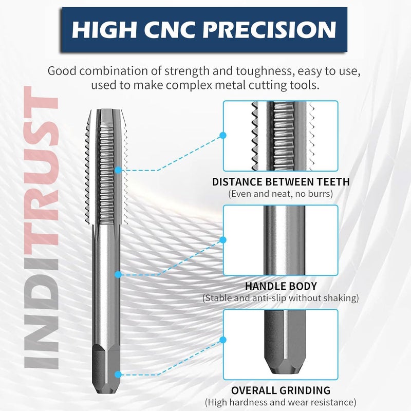Inditrust Tap Wrench Set, 8 Pieces, M3-M12 Thread Metric Plug Tap and Drill Bits, Adjustable 1/8-1/2 inch - Image 4