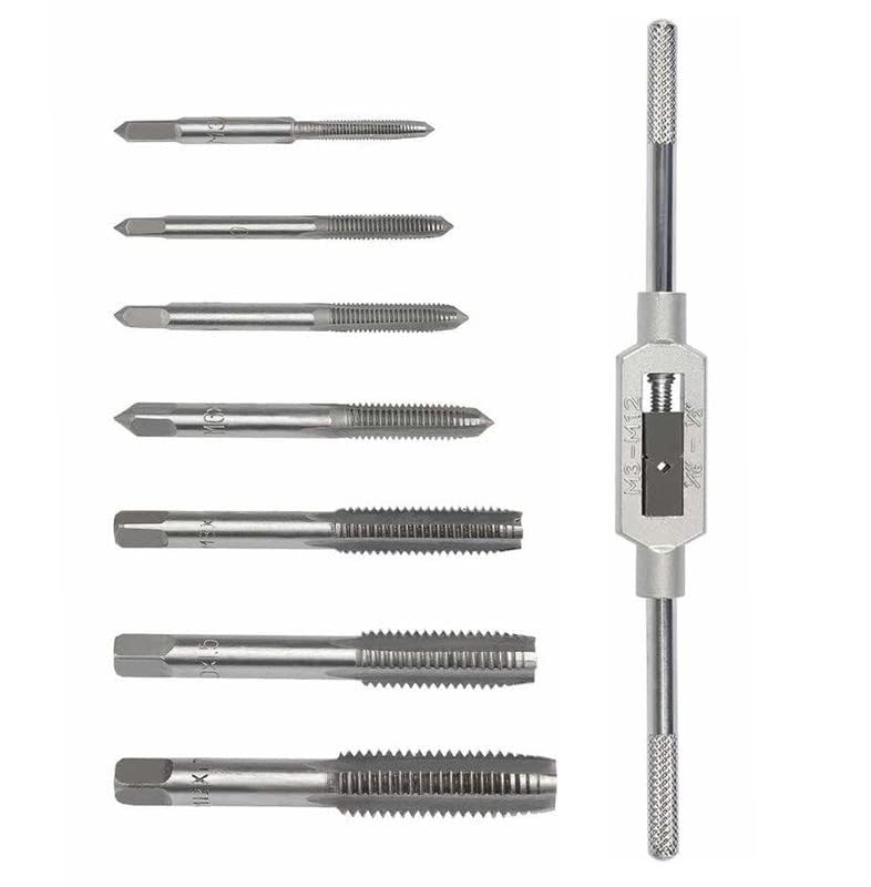 Inditrust Tap Wrench Set, 8 Pieces, M3-M12 Thread Metric Plug Tap and Drill Bits, Adjustable 1/8-1/2 inch - Image 1