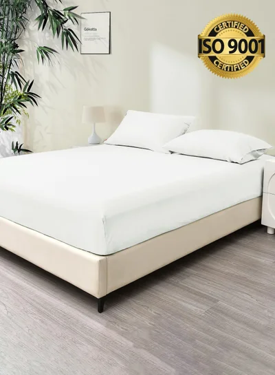Master Home Textile King 100% Rayon Of Bamboo Cooling Fitted Sheet, Fitted Sheet With Elastic 200x200+35 cm, Breathable Silky Soft, King Size 3 Pieces