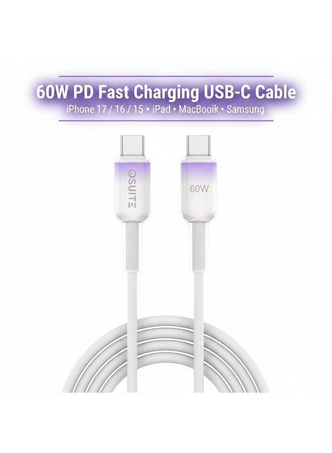 iOsuite USB-C to USB-C Cable 1.2M, 60W Power Delivery PD Fast Charging, Gradient Clear Design, Compatible with iPhone 17 / 16 / 15 Series, iPad, MacBook, Samsung Galaxy & USB-C Devices – Purple - Image 2