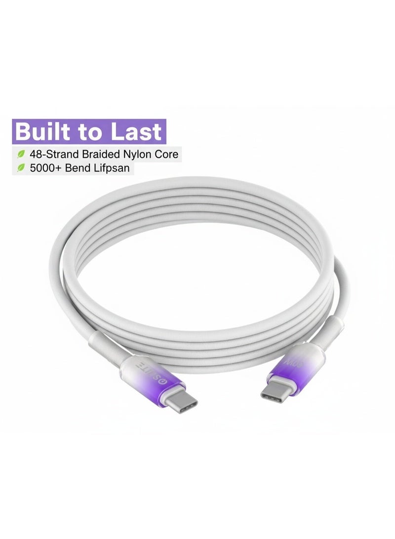 iOsuite USB-C to USB-C Cable 1.2M, 60W Power Delivery PD Fast Charging, Gradient Clear Design, Compatible with iPhone 17 / 16 / 15 Series, iPad, MacBook, Samsung Galaxy & USB-C Devices – Purple - Image 3