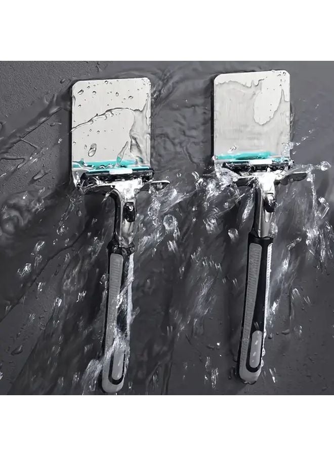 2PC Stainless Steel Razor Holder Wall Mounted No Drill Shaving Blade Organizer Modern Bathroom Accessory - Image 2