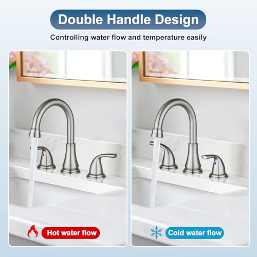 Cinwiny Widespread Bathroom Sink Faucet Deck Mounted 3 Hole 8 inch Bathroom Vanity Faucet 2 Handles Basin Mixer Tap with Pop up Drain,Brushed Nickel - Image 4