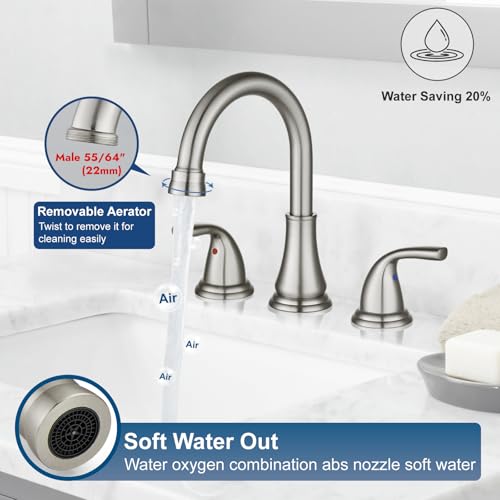Cinwiny Widespread Bathroom Sink Faucet Deck Mounted 3 Hole 8 inch Bathroom Vanity Faucet 2 Handles Basin Mixer Tap with Pop up Drain,Brushed Nickel - Image 5