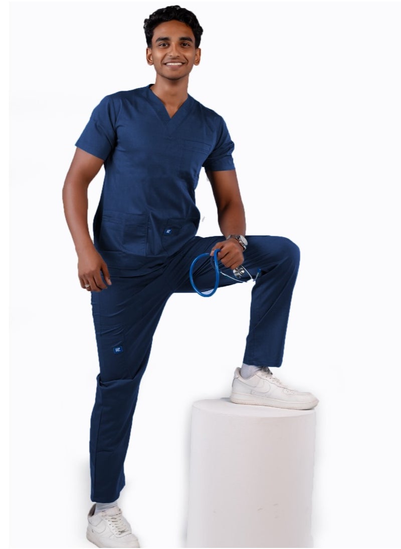 RZ Scrub Comfortable Lycra  Blue (zahri) fabric with many pockets is meticulously crafted to retain its color without fading with repeated washing  - Image 1