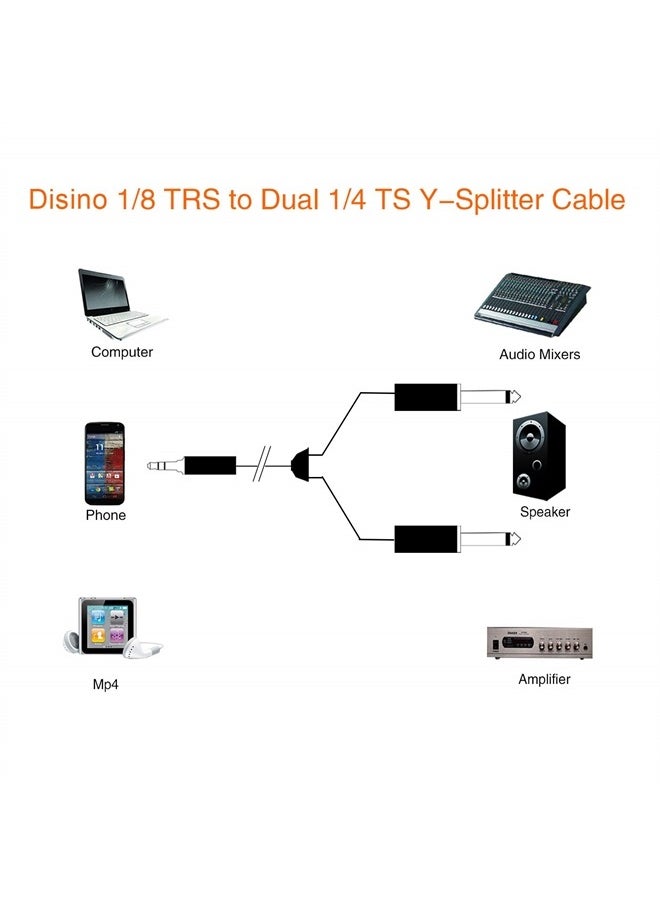 Disino - 1/8 Inch TRS Stereo to Dual 1/4 inch TS Mono Y-Splitter Cable 3.5mm Aux Mini Jack Stereo Breakout Cable Path Cords - 6 feet - Image 1