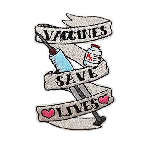 Cute-Patch Vaccines Save Lives Embroidered Iron on Patch Phlebotomist Injection Nurse Gifts - Image 1