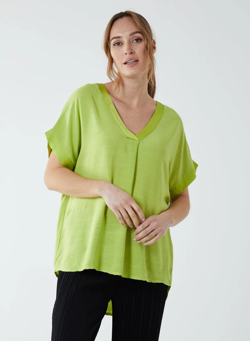 Blue Vanilla Satin Trim V Neck Top
