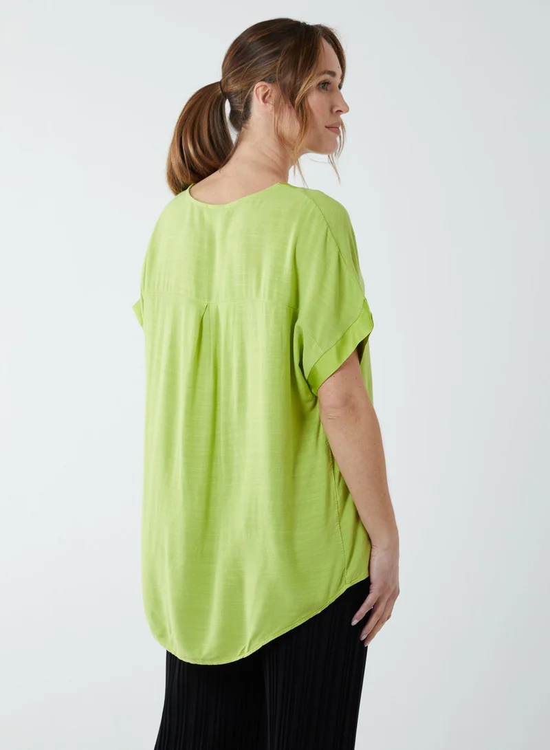 Blue Vanilla Satin Trim V Neck Top