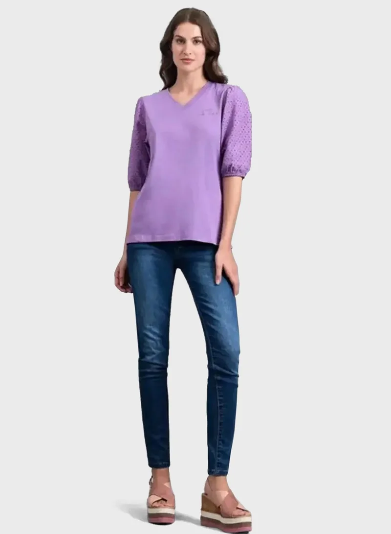 bhpoloclub V-Neck Puff Sleeve T-Shirt