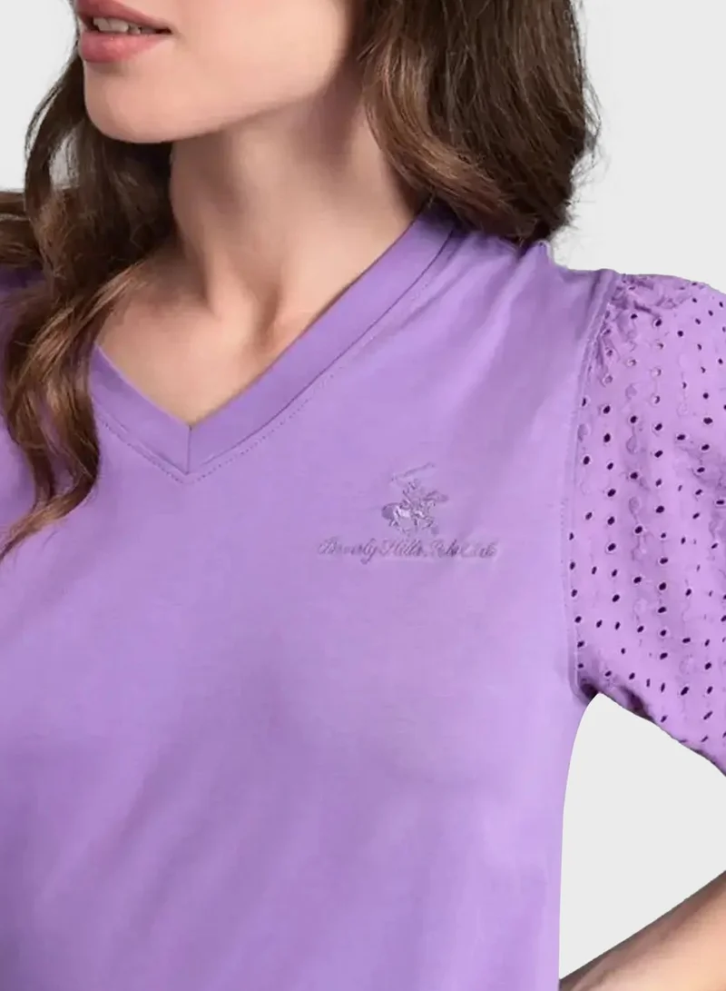 bhpoloclub V-Neck Puff Sleeve T-Shirt