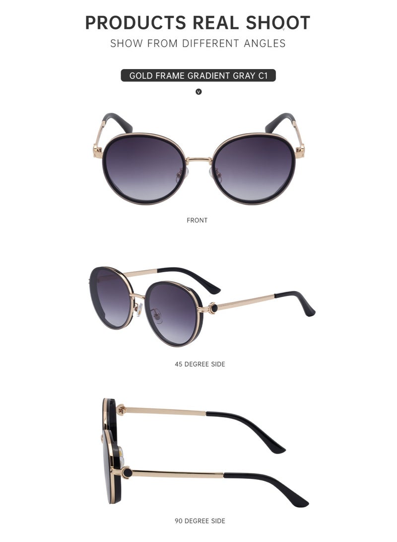 Retro Round Sunglasses for Women - 100% UV Protection Luxury Gold Metal Frame Shades, Vintage Gradient Lens Eyewear for Daily & Travel - Image 2