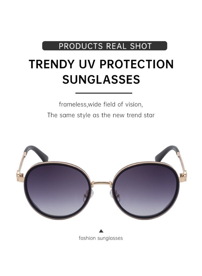 Retro Round Sunglasses for Women - 100% UV Protection Luxury Gold Metal Frame Shades, Vintage Gradient Lens Eyewear for Daily & Travel - Image 4