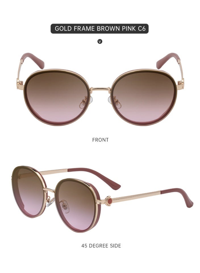 Retro Round Sunglasses for Women - 100% UV Protection Luxury Gold Metal Frame Shades, Vintage Gradient Lens Eyewear for Daily & Travel - Image 1