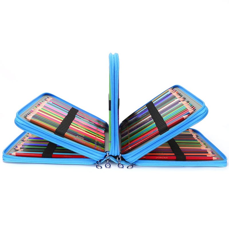 Vomgomfom Colored Pencil Case - 200 Slots Pencil Holder with Zipper Closure Twill Fabric Large Capacity Pencil Case for Watercolor Pens or Markers, Pencil Case Organizer for Artist (Blue Flower) - Image 5