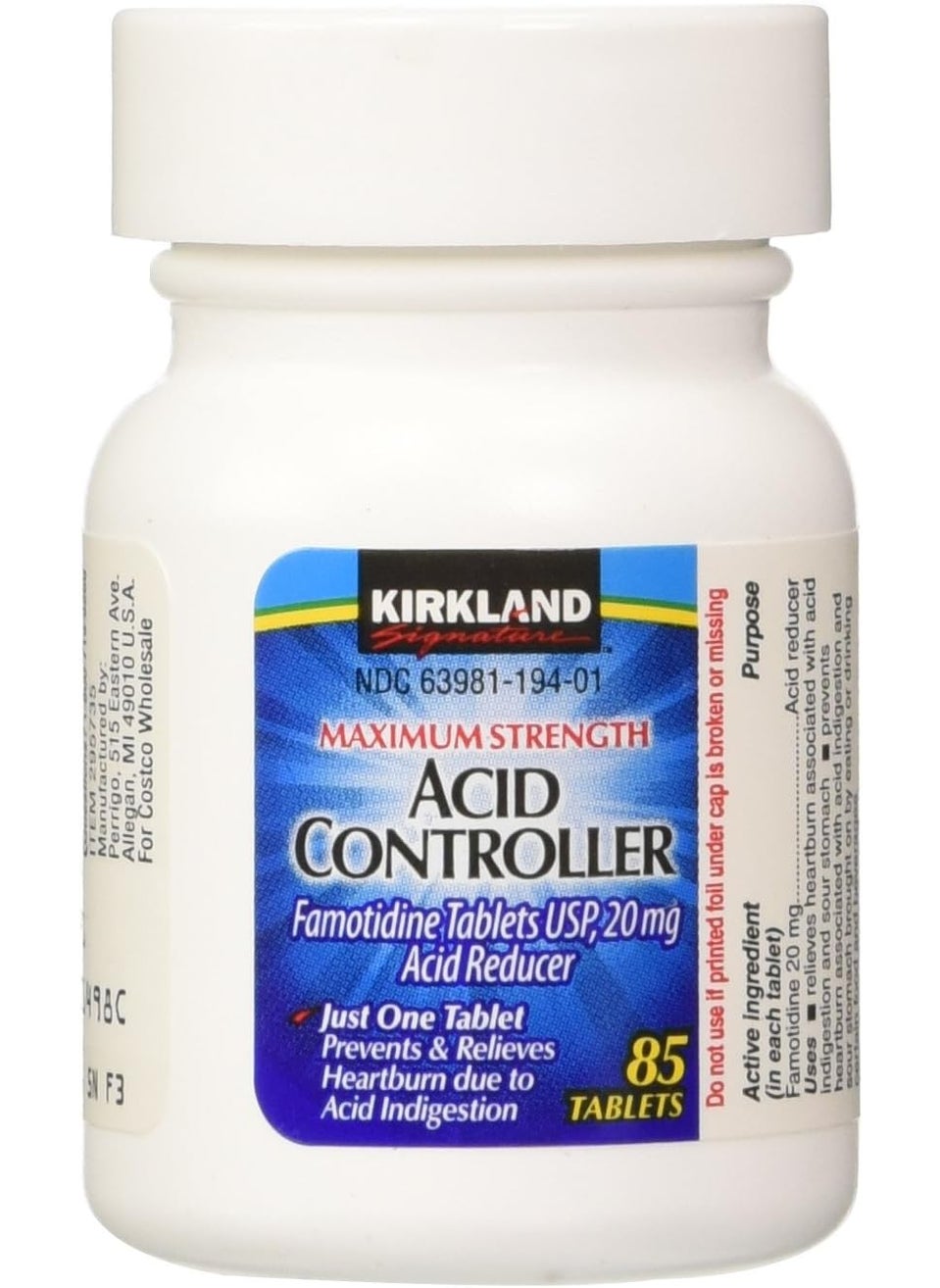Kirkland Kirkland Signature Maximum Strength Acid Controller, Famotidine Tablets USP, 20 mg, 85-Count (Pack of 2) 