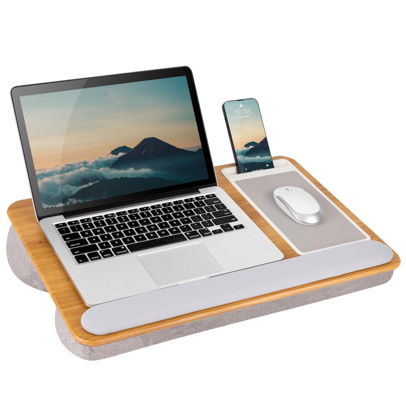 LAPGEAR Home Office Pro Lap Desk with Wrist Rest, Mouse Pad, and Phone Holder - Oak Woodgrain - Fits up to 15.6 Inch Laptops - Style No. 91599 - Image 1