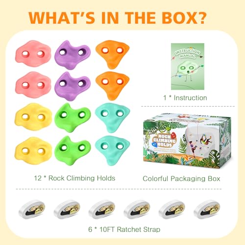 TOPNEW 12 Ninja Tree Climbing Holds for Kids Climber, Tree Climbing Kit with 6 Ratchet Straps for Outdoor Ninja Warrior Obstacle Course Training, Pastel Color - Image 2