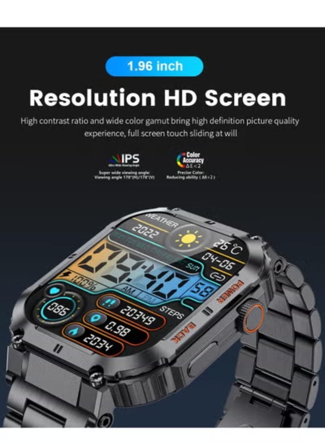 Smart Watch for Men(Answer/Dial Calls),1.96'' HD touch screen,100+ Sports Modes,400 mAh Smartwatch with Heart Rate/SpO2/Blood Pressure 5ATM Waterproof Fitness Watch for Android and iOS-Black - Image 2